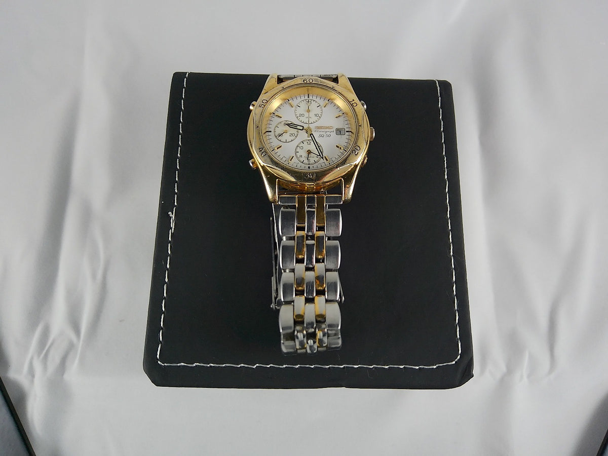 Vintage Seiko SQ50 Chronograph – Two-Tone – White Dial